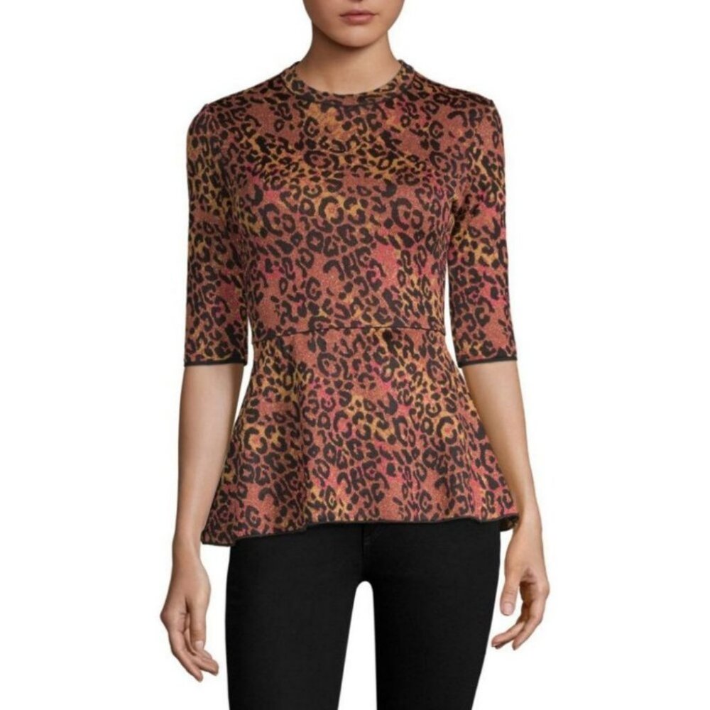 Missoni Metallic Leopard Jacquard Knit Peplum Top Animal Print Size 8